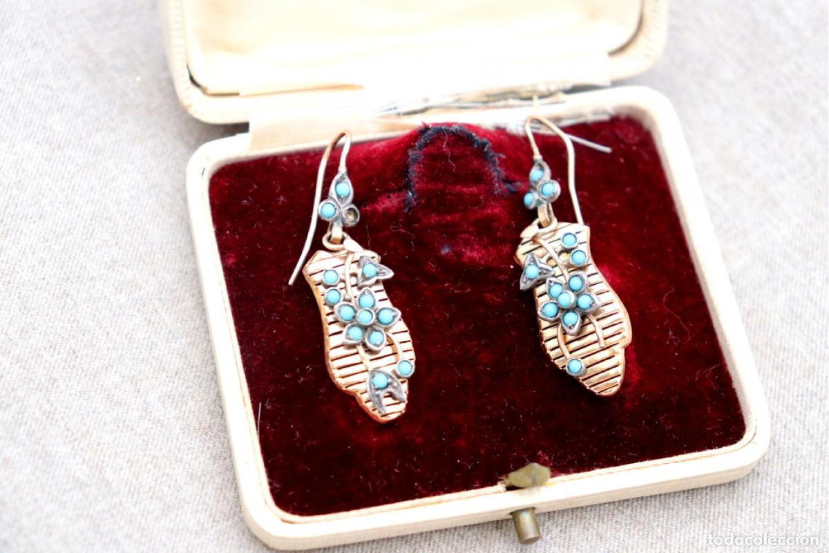 Joyeria: Pendientes de oro de 18 quilates con turquesa - Foto 3