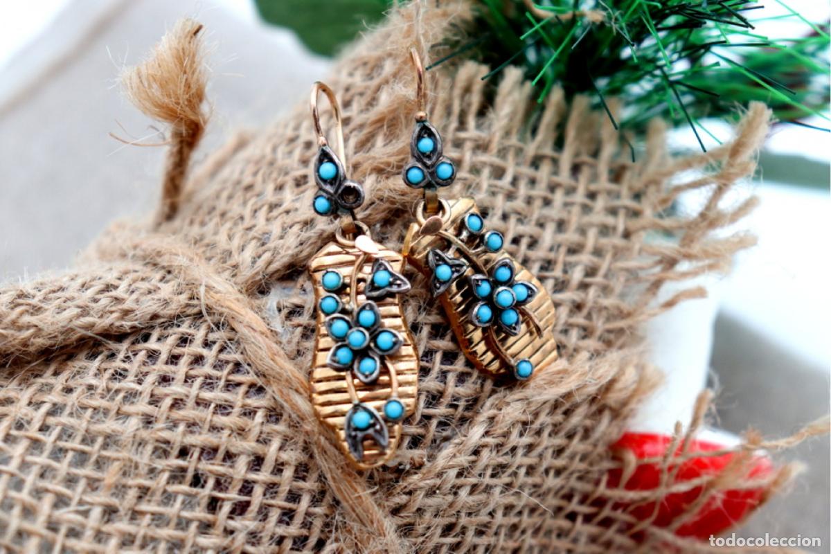 Joyeria: Pendientes de oro de 18 quilates con turquesa - Foto 5