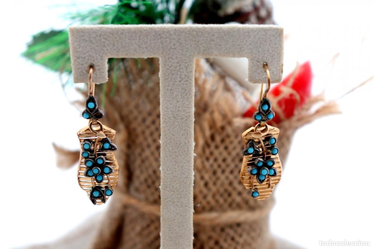 Joyeria: Pendientes de oro de 18 quilates con turquesa - Foto 8