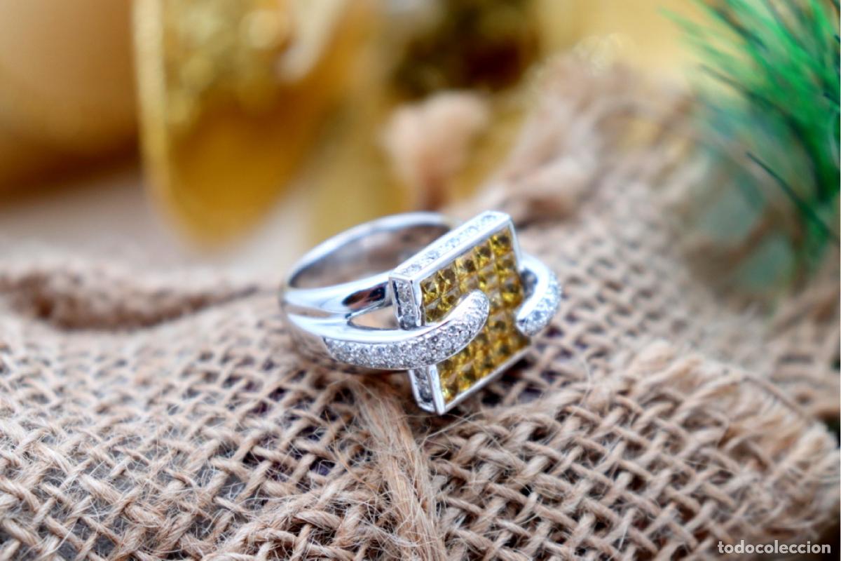 Joyeria: Anillo de oro blanco de 19,2K con diamantes y topacios. - Foto 5