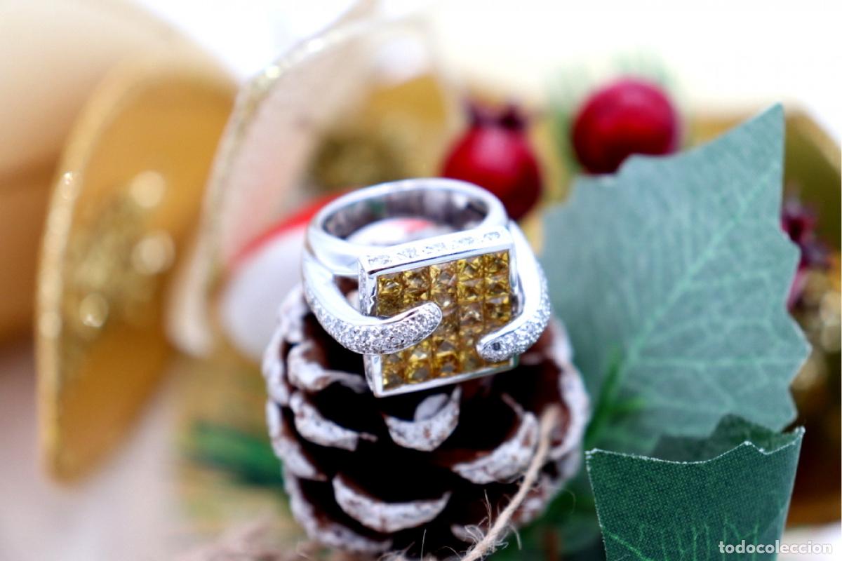 Joyeria: Anillo de oro blanco de 19,2K con diamantes y topacios. - Foto 6