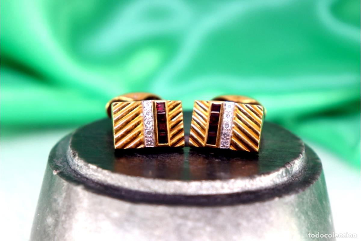 Joalheria: Gemelos de oro de 18 quilates con diamantes y rub&iacute;es