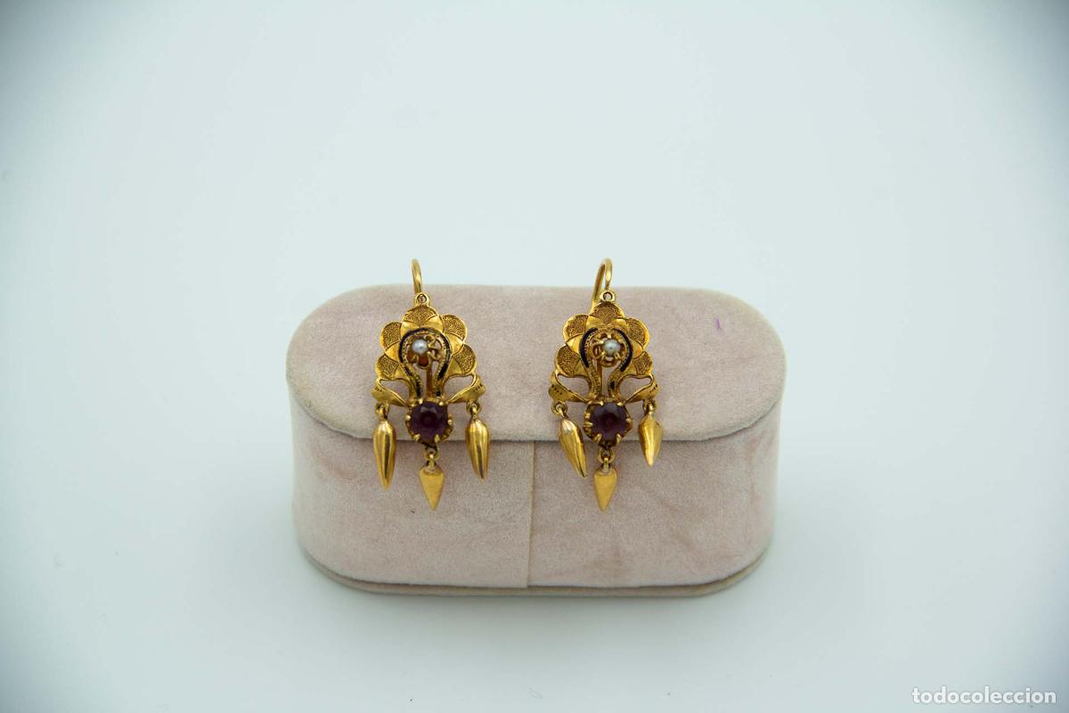 Gioielleria: Pendientes en oro de 19,2K con amatistas y perlas.