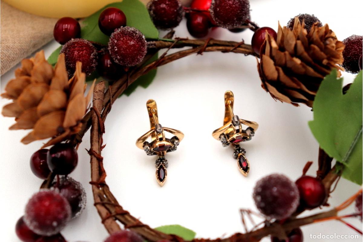 Joyeria: Pendientes en oro de 19,2K con diamantes y granates. - Foto 2