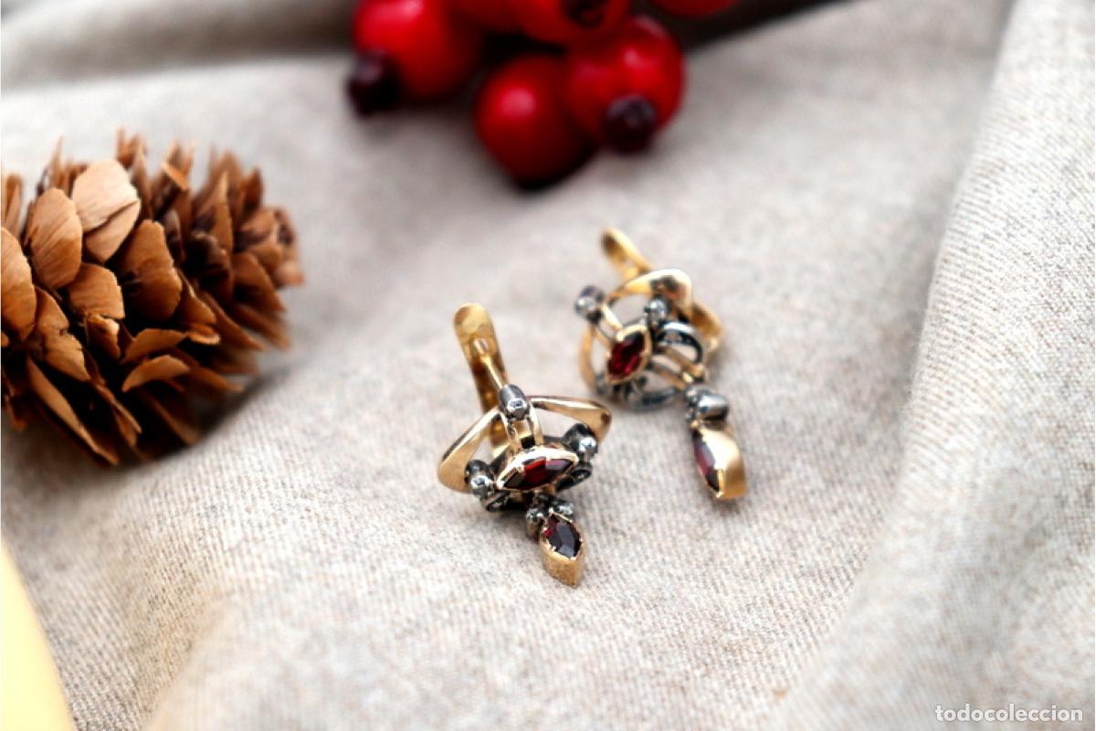 Joyeria: Pendientes en oro de 19,2K con diamantes y granates. - Foto 3