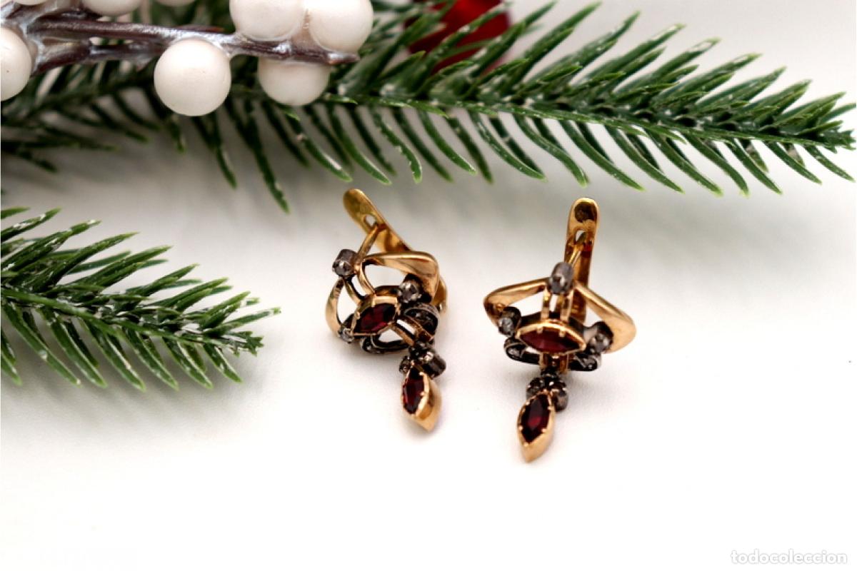 Joyeria: Pendientes en oro de 19,2K con diamantes y granates. - Foto 4