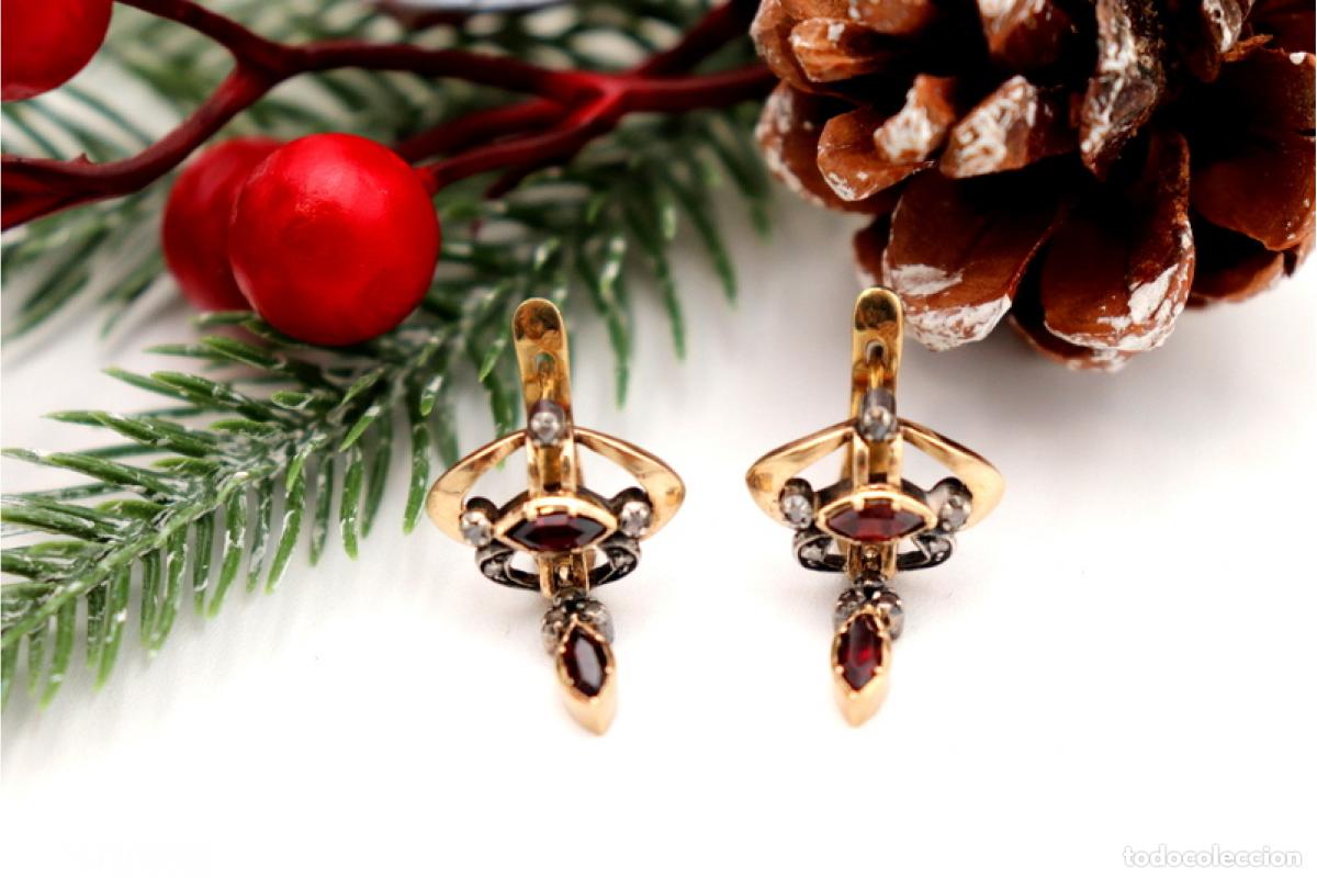Joyeria: Pendientes en oro de 19,2K con diamantes y granates. - Foto 5
