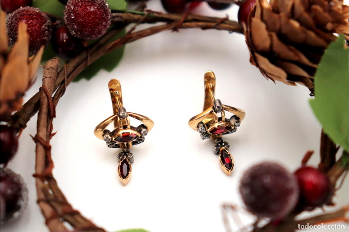 Joyeria: Pendientes en oro de 19,2K con diamantes y granates. - Foto 1