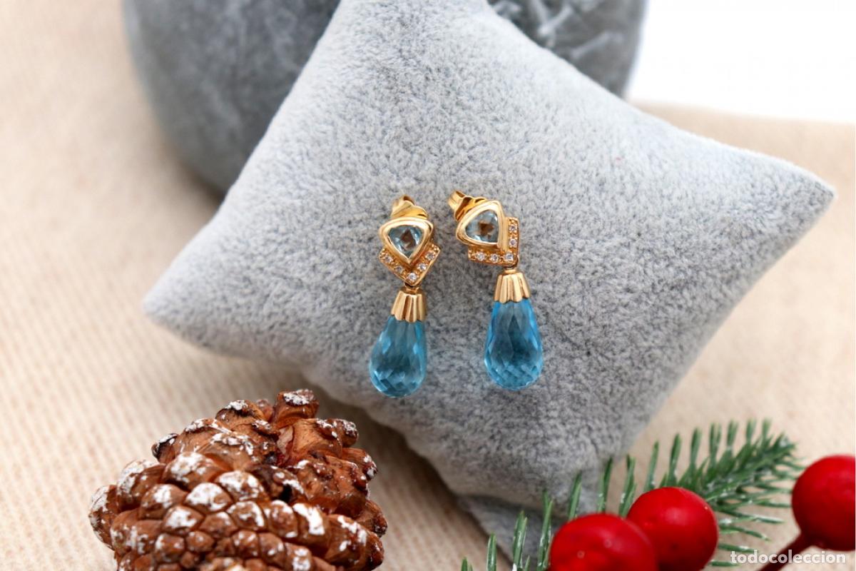 Joyeria: Pendientes en oro de 19,2K con diamantes y topacios. - Foto 3