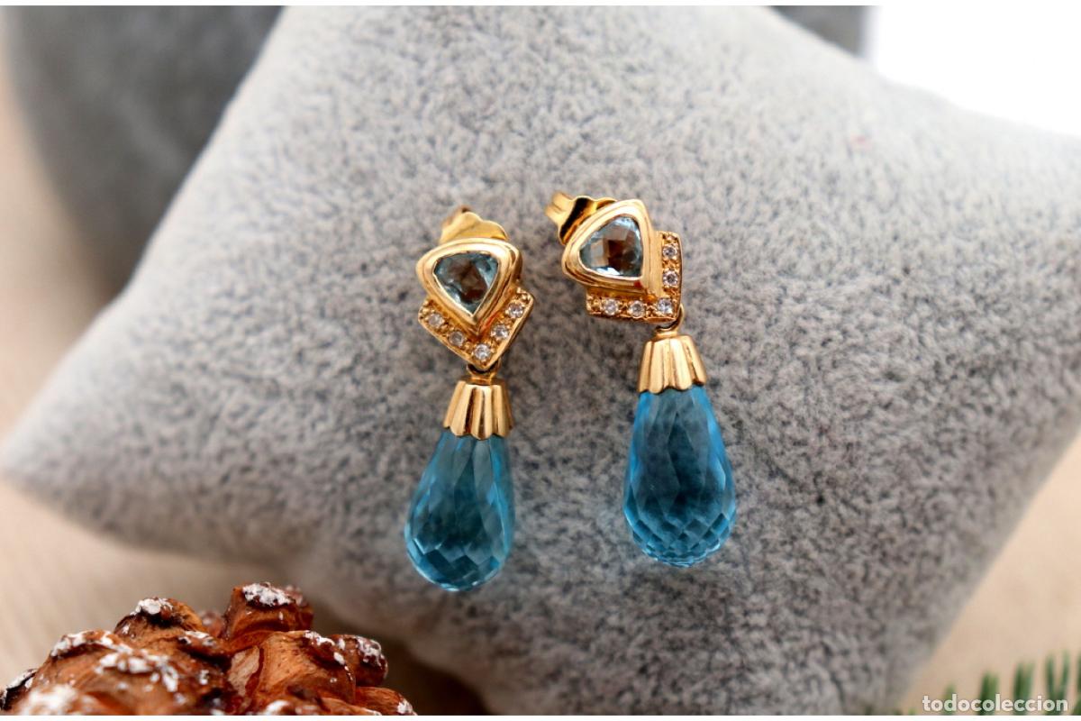 Joyeria: Pendientes en oro de 19,2K con diamantes y topacios. - Foto 4