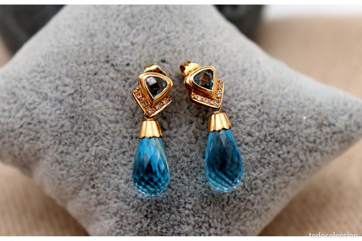 Gioielleria: Pendientes en oro de 19,2K con diamantes y topacios.