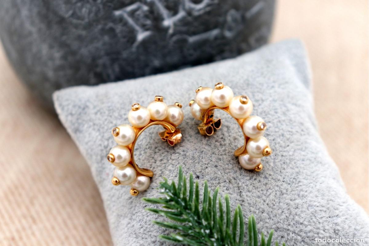 Joyeria: Pendientes en oro de 19,2K con diamantes y perlas. - Foto 2