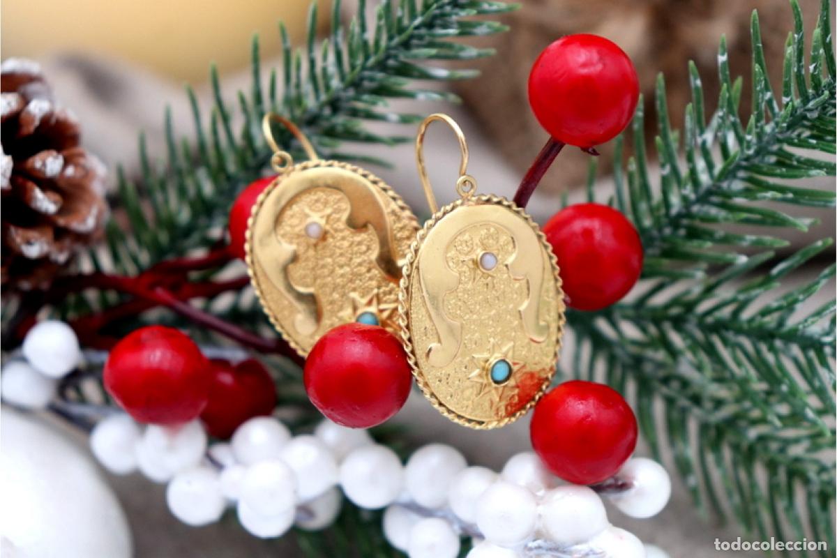Joyeria: Pendientes en oro de 19,2K con turquesas y perlas. - Foto 6
