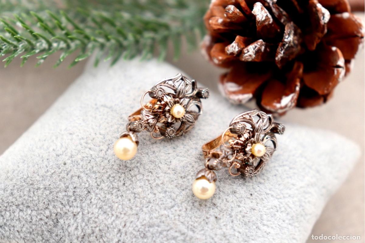 Joyeria: Pendientes en oro de 19,2K y plata con diamantes. - Foto 4