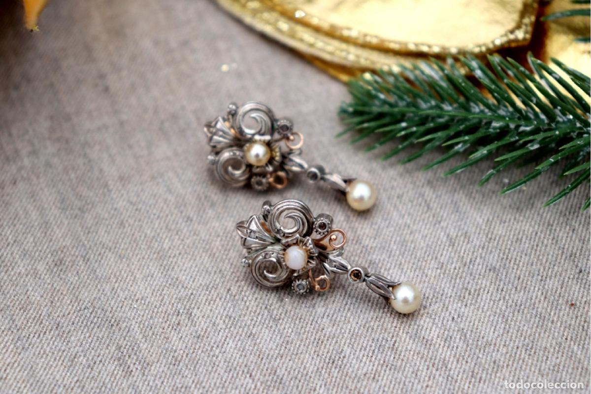 Joyeria: Pendientes en oro de 19,2K y plata con diamantes. - Foto 7