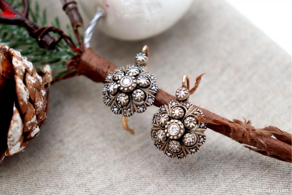 Joyeria: Pendientes en oro de 19,2K y plata con diamantes. - Foto 4