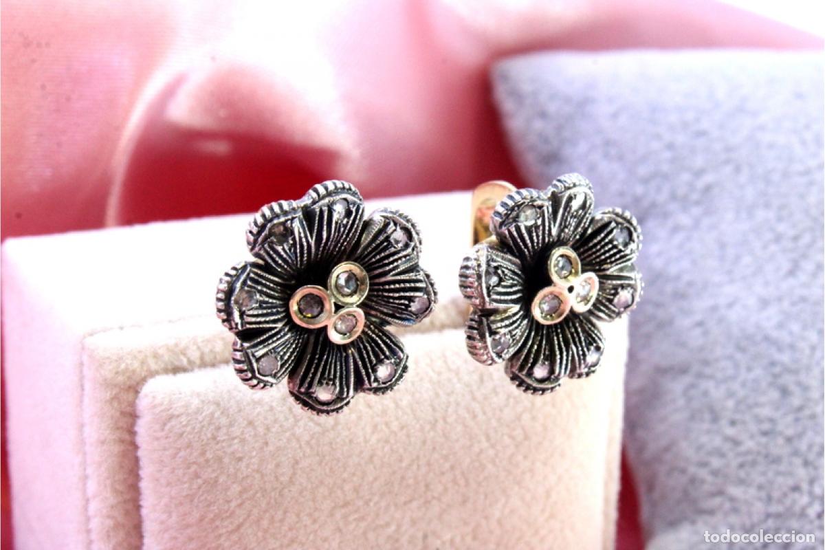 Joyeria: Pendientes en oro de 19,2K y plata con diamantes. - Foto 2