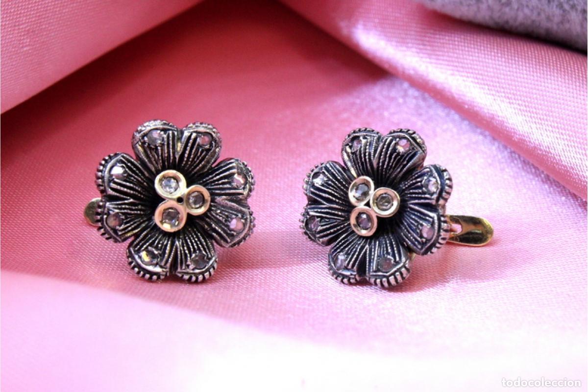 Joyeria: Pendientes en oro de 19,2K y plata con diamantes. - Foto 7