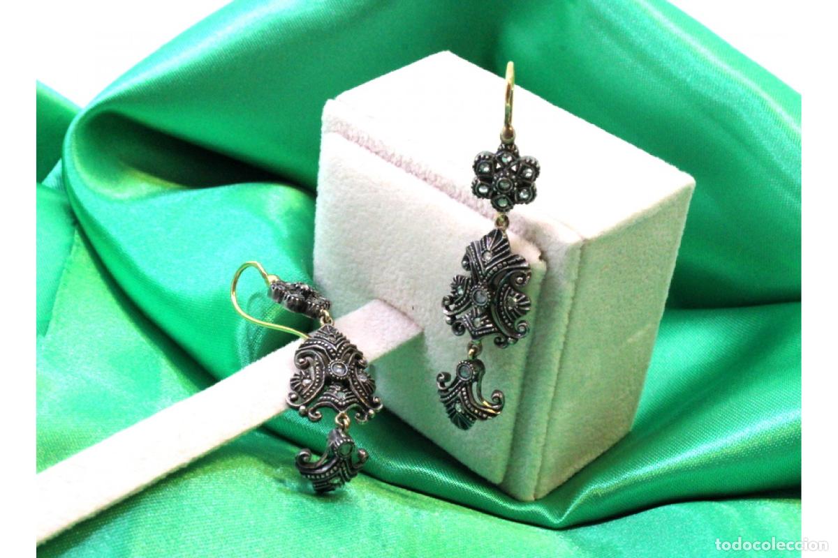 Joyeria: Pendientes en oro de 19,2K y plata con diamantes. - Foto 2