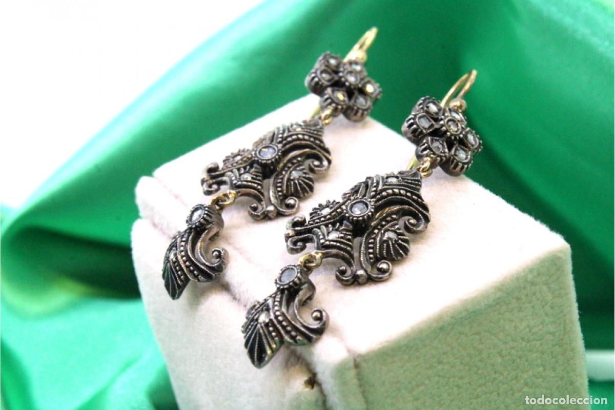 Joyeria: Pendientes en oro de 19,2K y plata con diamantes. - Foto 3