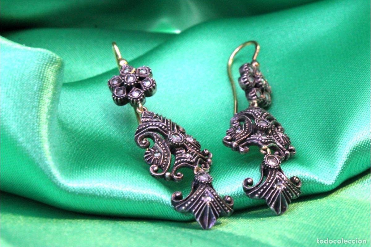 Joyeria: Pendientes en oro de 19,2K y plata con diamantes. - Foto 4