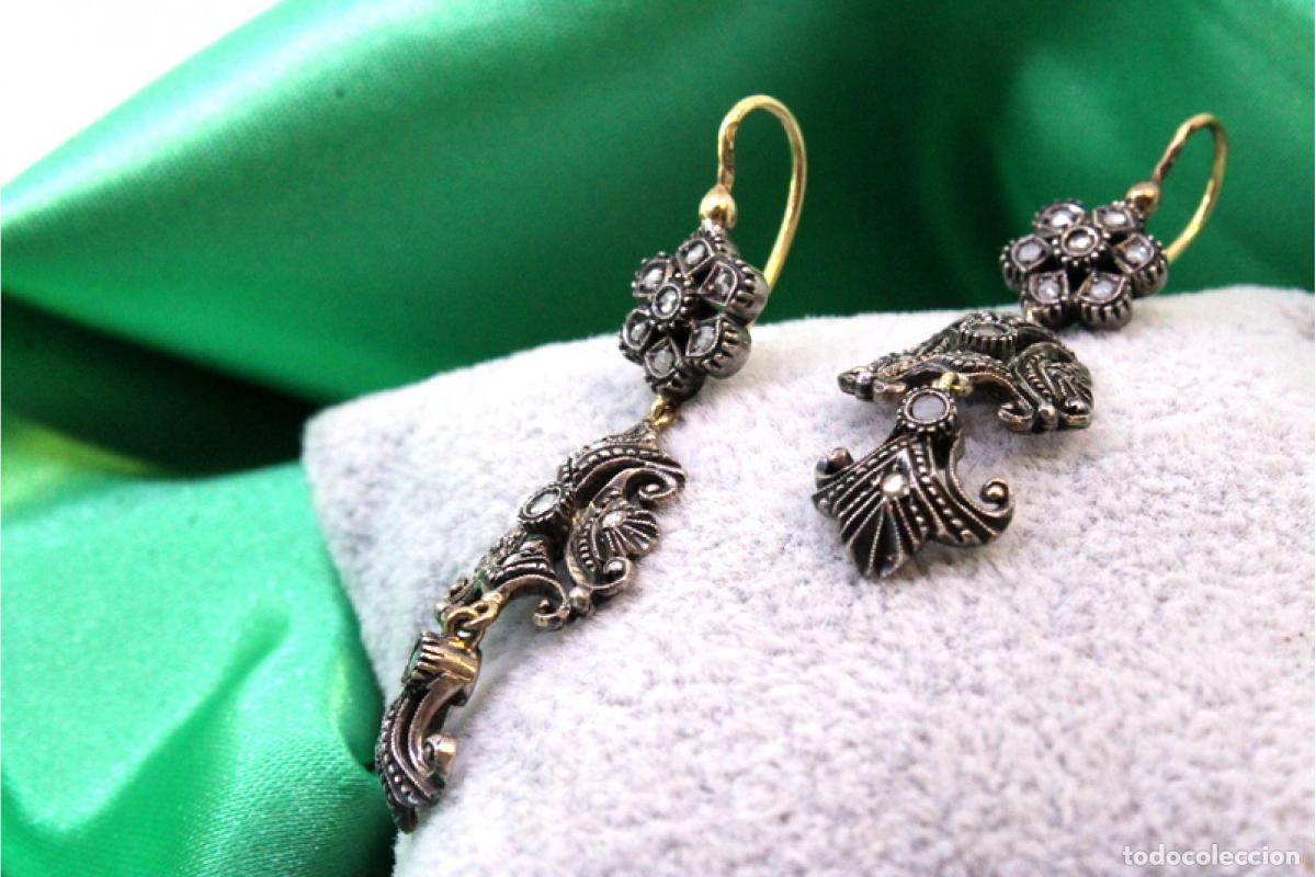 Joyeria: Pendientes en oro de 19,2K y plata con diamantes. - Foto 5