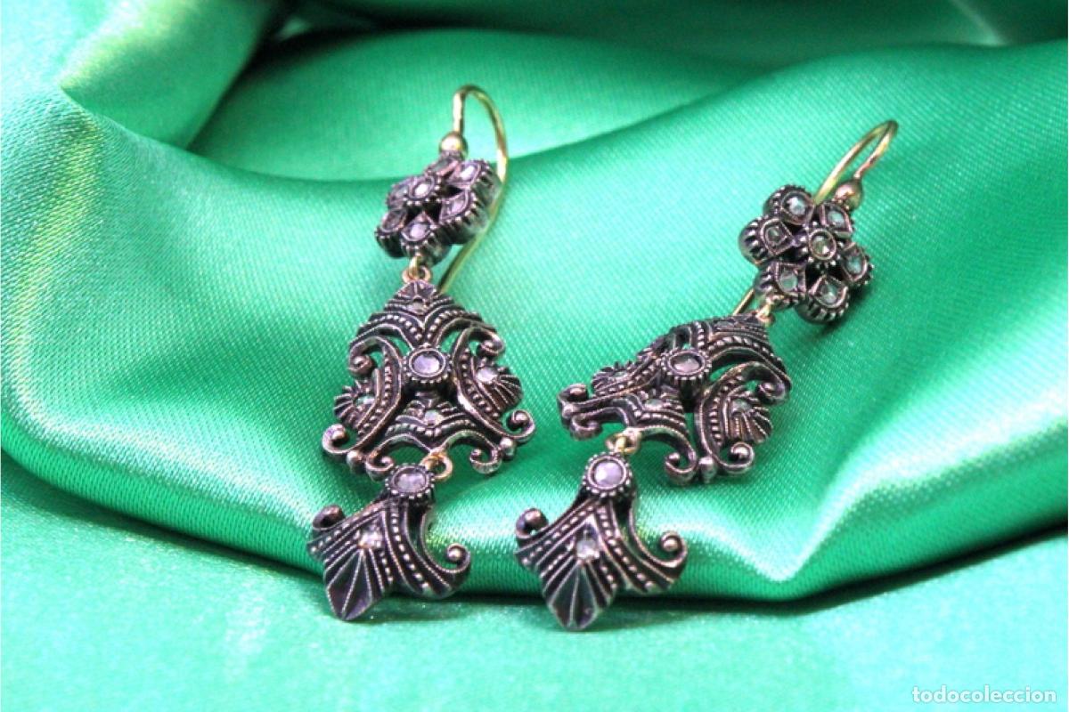 Joyeria: Pendientes en oro de 19,2K y plata con diamantes. - Foto 6