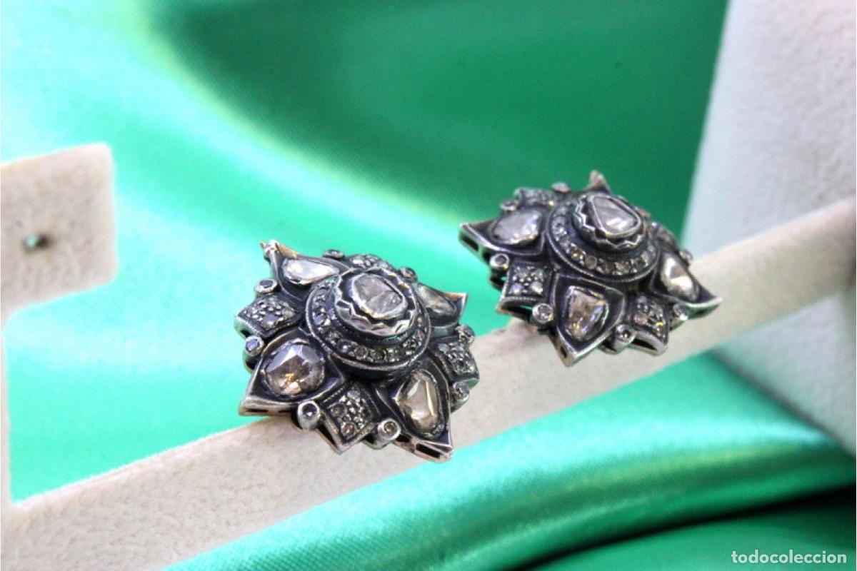 Joyeria: Pendientes en oro de 19,2K y plata con diamantes. - Foto 2