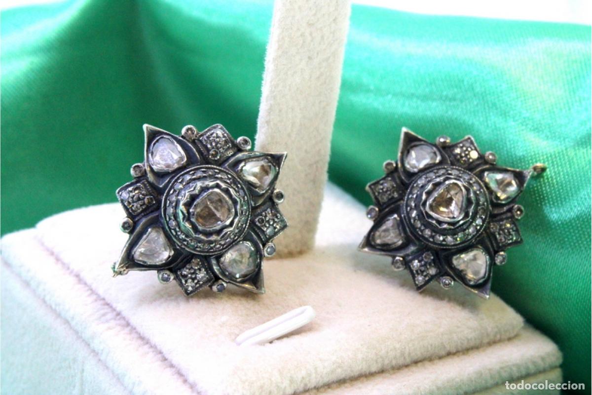 Joyeria: Pendientes en oro de 19,2K y plata con diamantes. - Foto 3