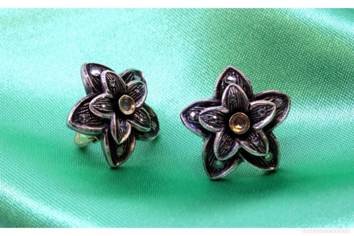 Joyeria: Pendientes en oro de 19,2K y plata con diamantes. - Foto 2