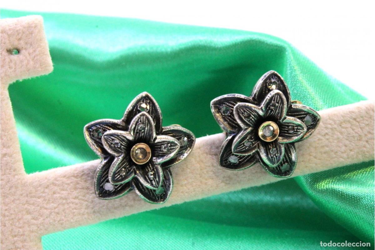 Joyeria: Pendientes en oro de 19,2K y plata con diamantes. - Foto 6