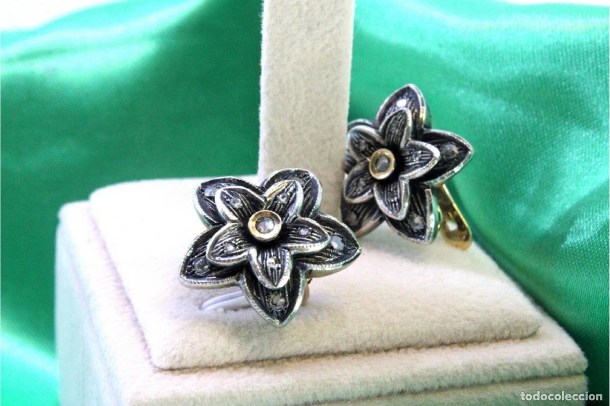 Joyeria: Pendientes en oro de 19,2K y plata con diamantes. - Foto 7