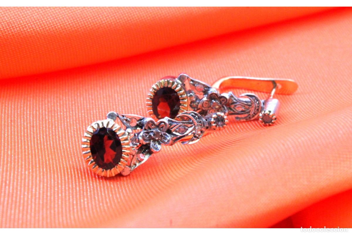 Joyeria: Pendientes en oro y plata de 19,2K con diamantes y granates. - Foto 7