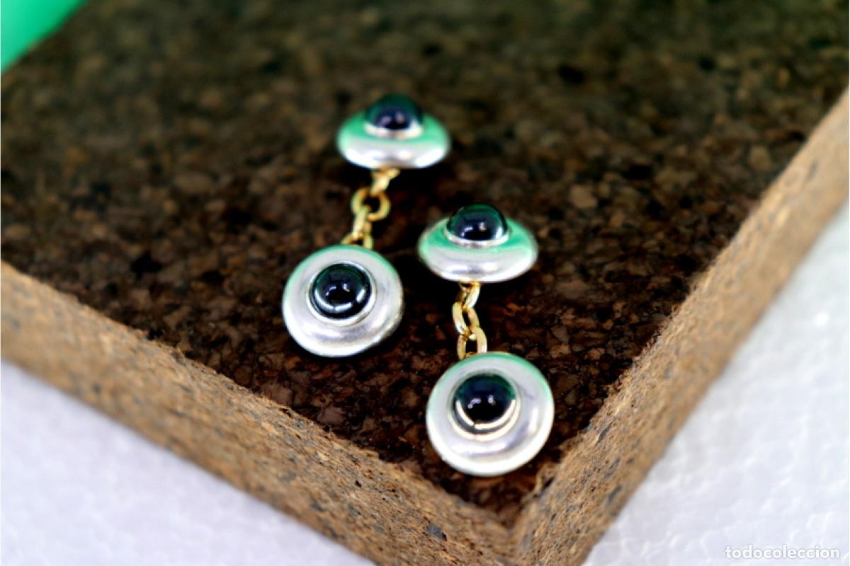 Joyeria: Gemelos de oro bicolor de 19,2K con zafiros. - Foto 5