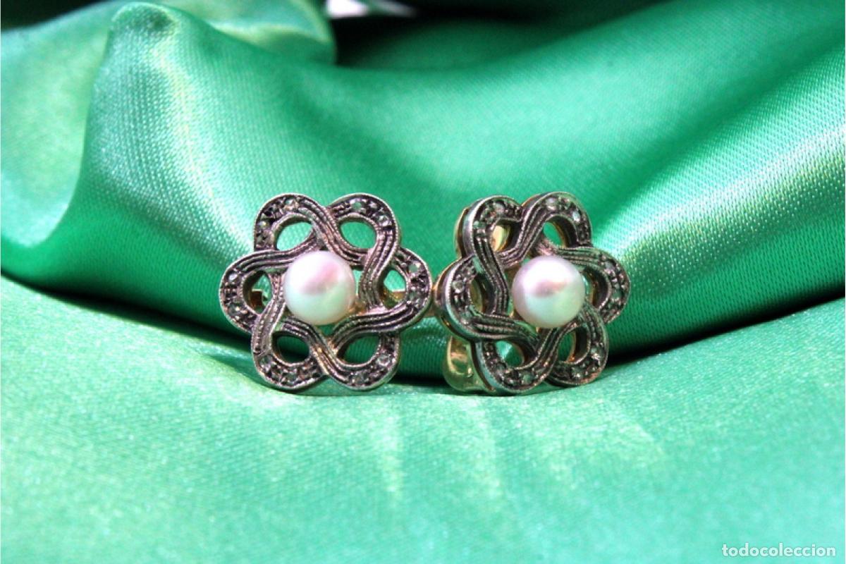 Joyeria: Pendientes en oro y plata de 19,2K con diamantes y perlas. - Foto 3
