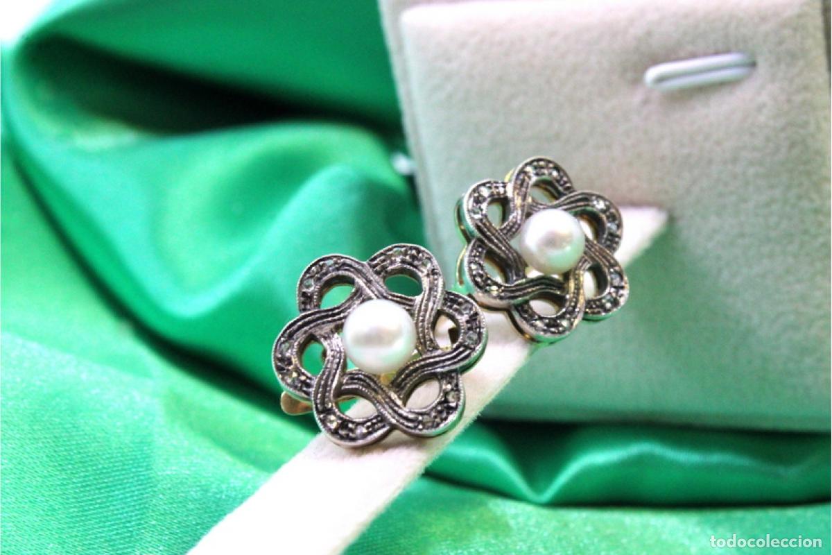 Joyeria: Pendientes en oro y plata de 19,2K con diamantes y perlas. - Foto 7