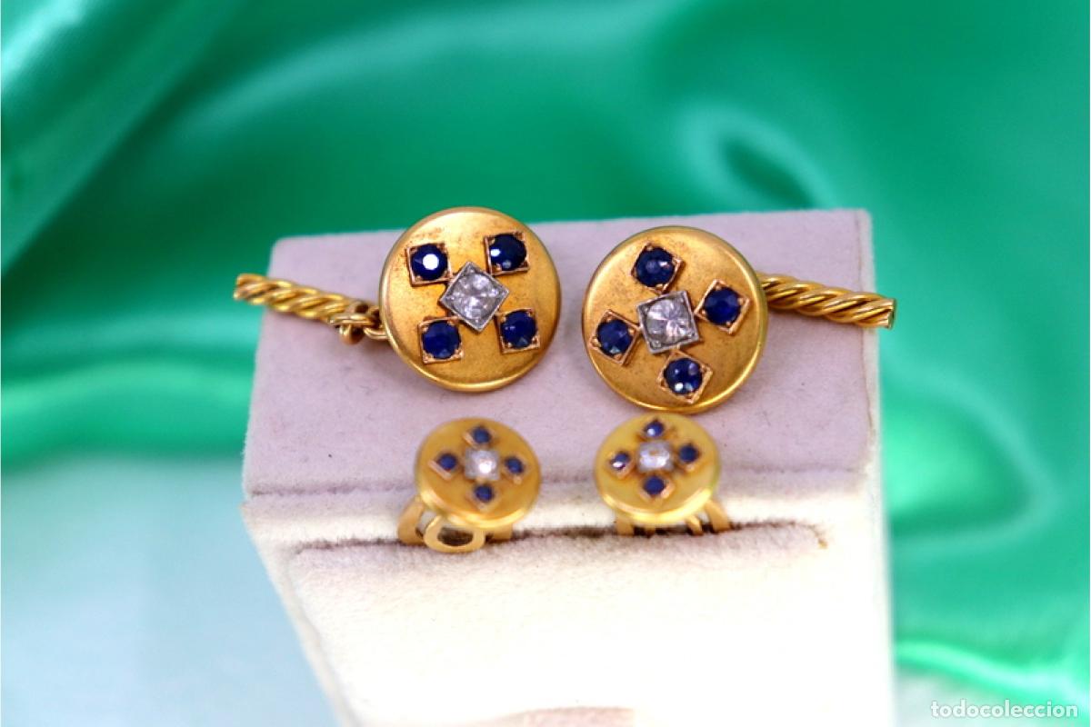 Joyeria: Gemelos de oro de 19,2K con zafiros y espinelas. - Foto 3