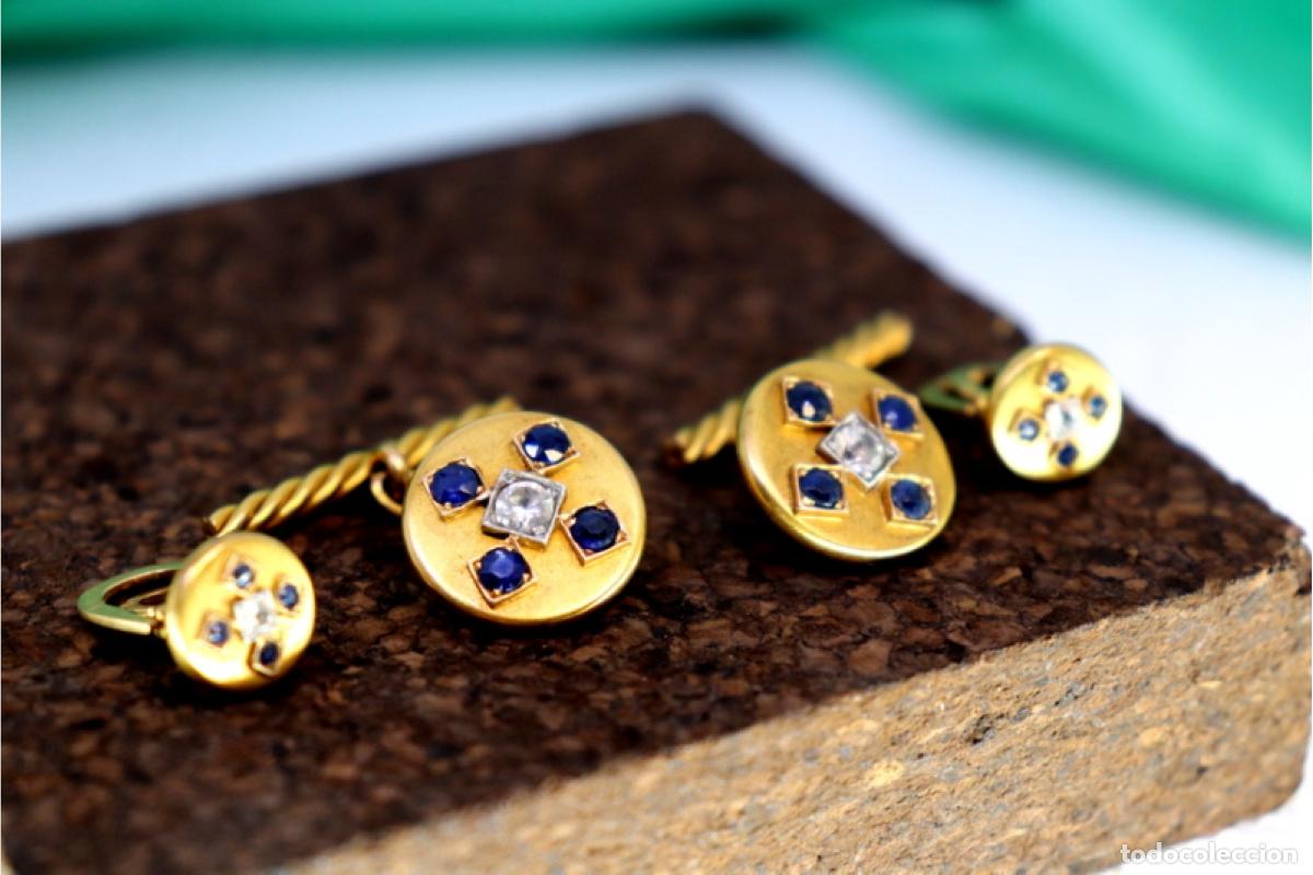 Joyeria: Gemelos de oro de 19,2K con zafiros y espinelas. - Foto 4