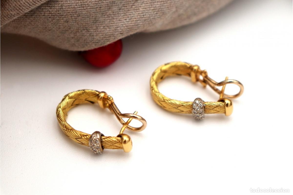 Joyeria: Pendientes en oro bicolor de 19,2K con diamantes. - Foto 4