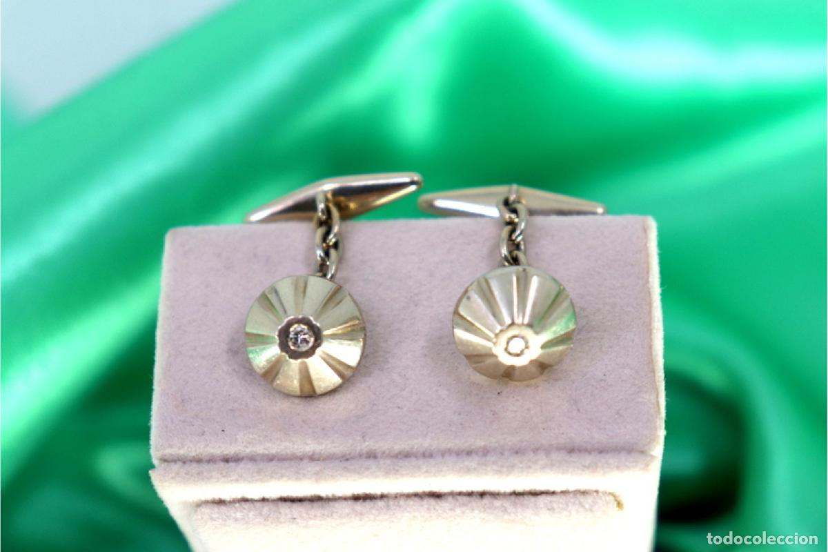 Joyeria: Gemelos en oro blanco de 19,2K con diamantes. - Foto 2