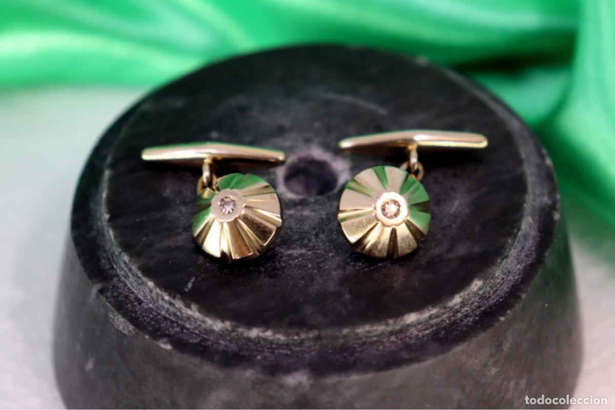 Joalheria: Gemelos en oro blanco de 19,2K con diamantes.