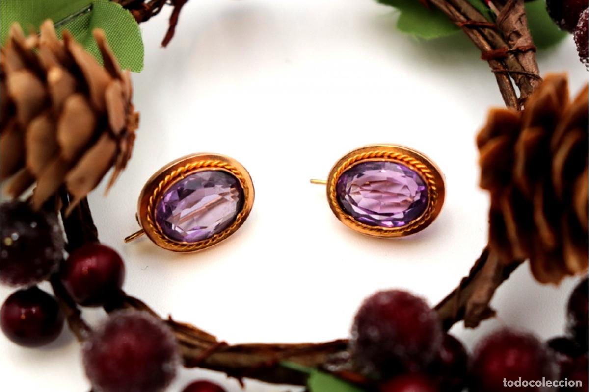 Jewelry: Pendientes de oro de 18 quilates con amatistas