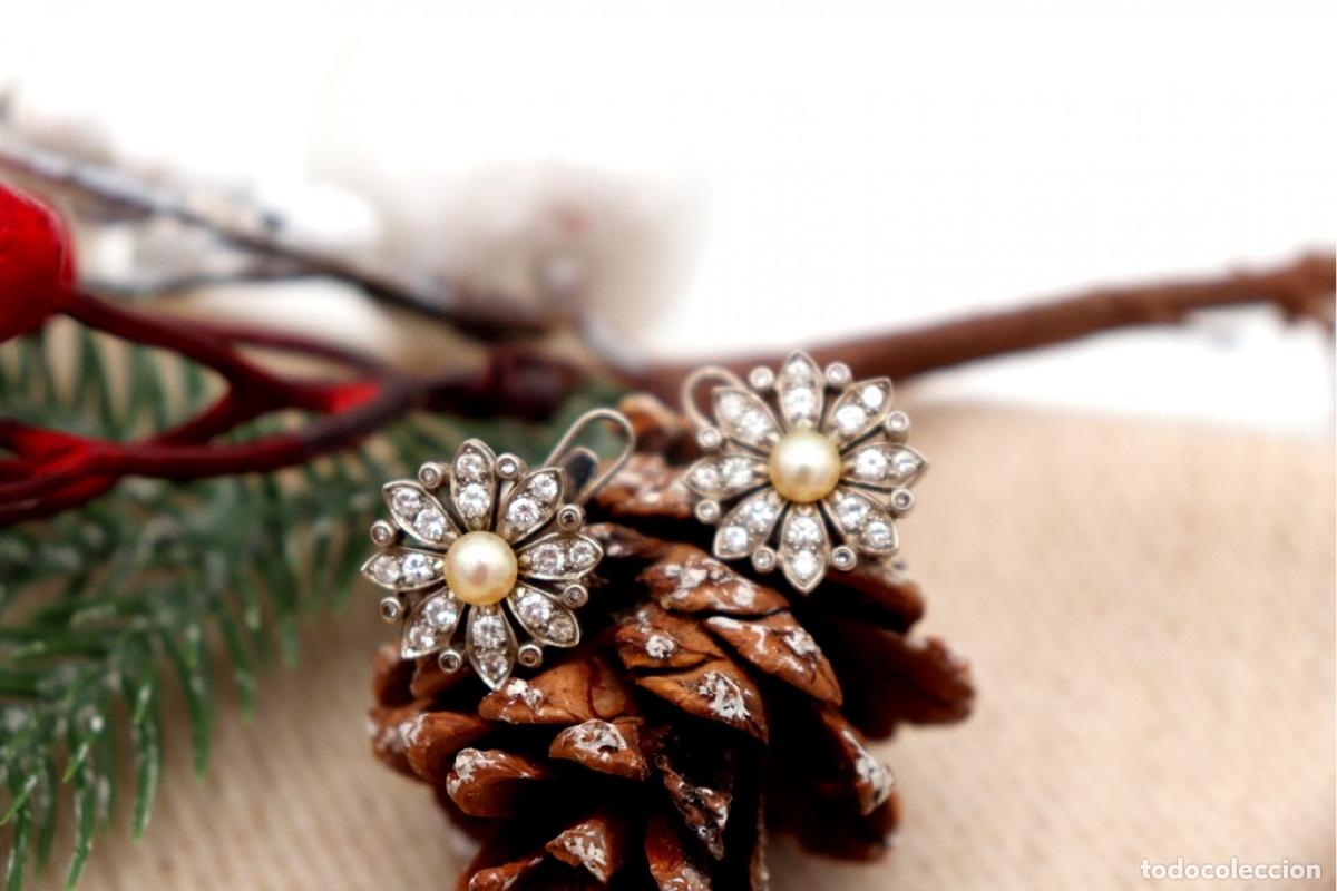 Joyeria: Pendientes en oro blanco de 19,2K con diamantes y perlas. - Foto 2