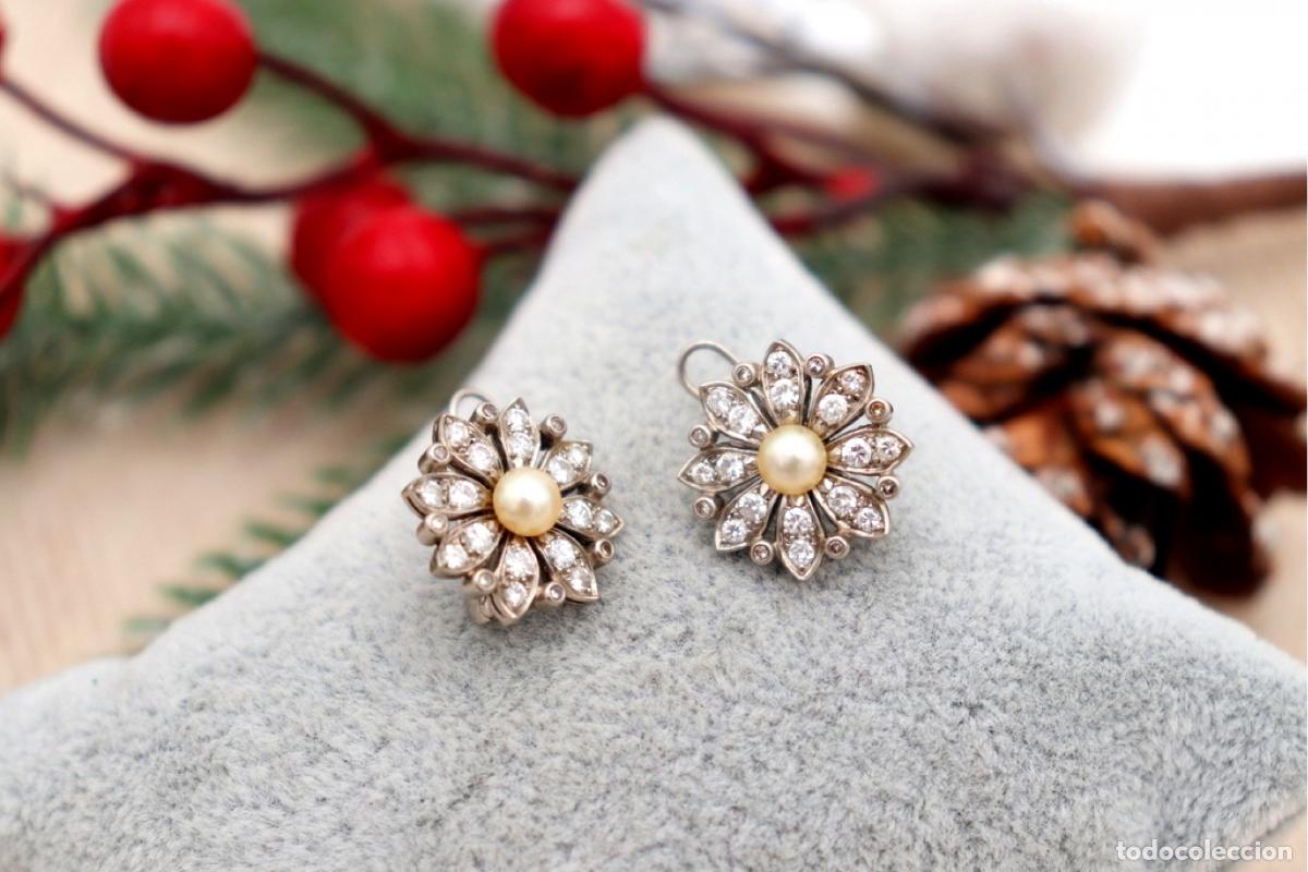 Joyeria: Pendientes en oro blanco de 19,2K con diamantes y perlas. - Foto 3