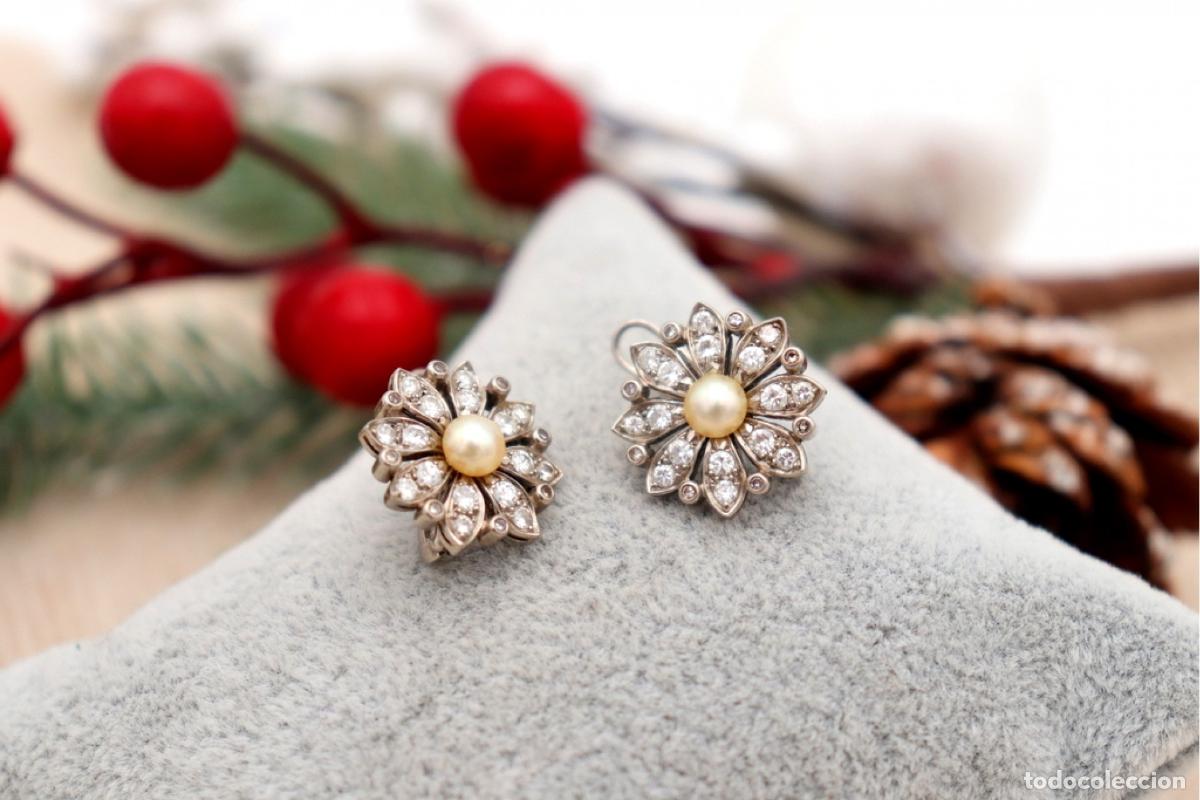 Joyeria: Pendientes en oro blanco de 19,2K con diamantes y perlas. - Foto 4