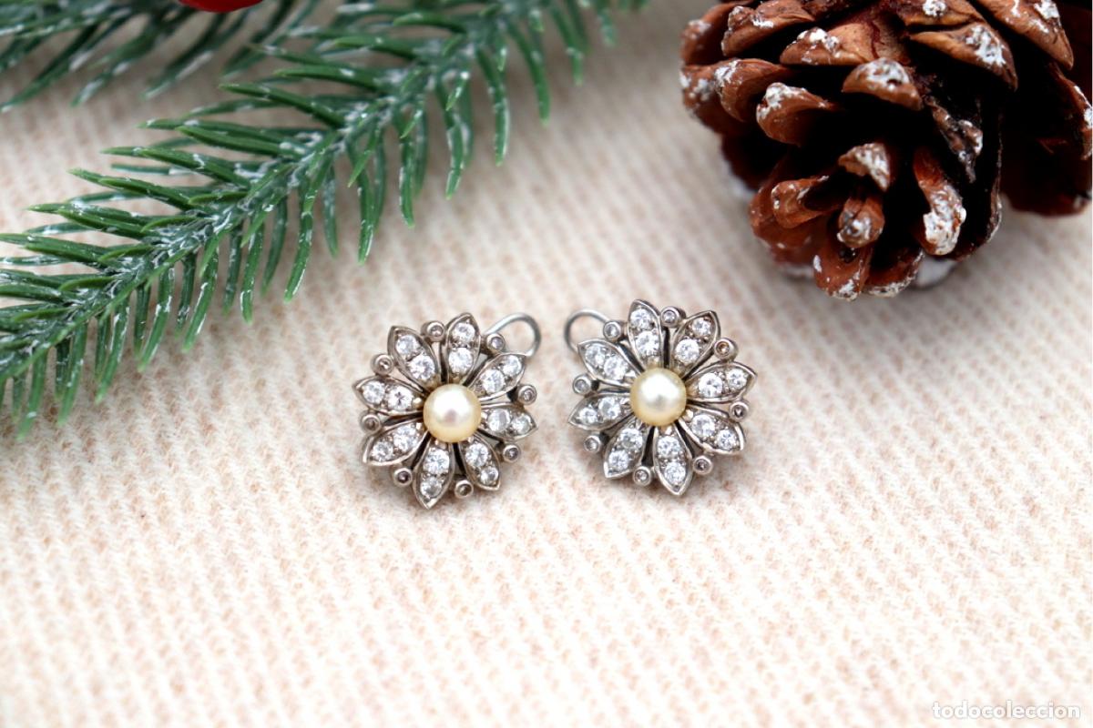 Joyeria: Pendientes en oro blanco de 19,2K con diamantes y perlas. - Foto 1