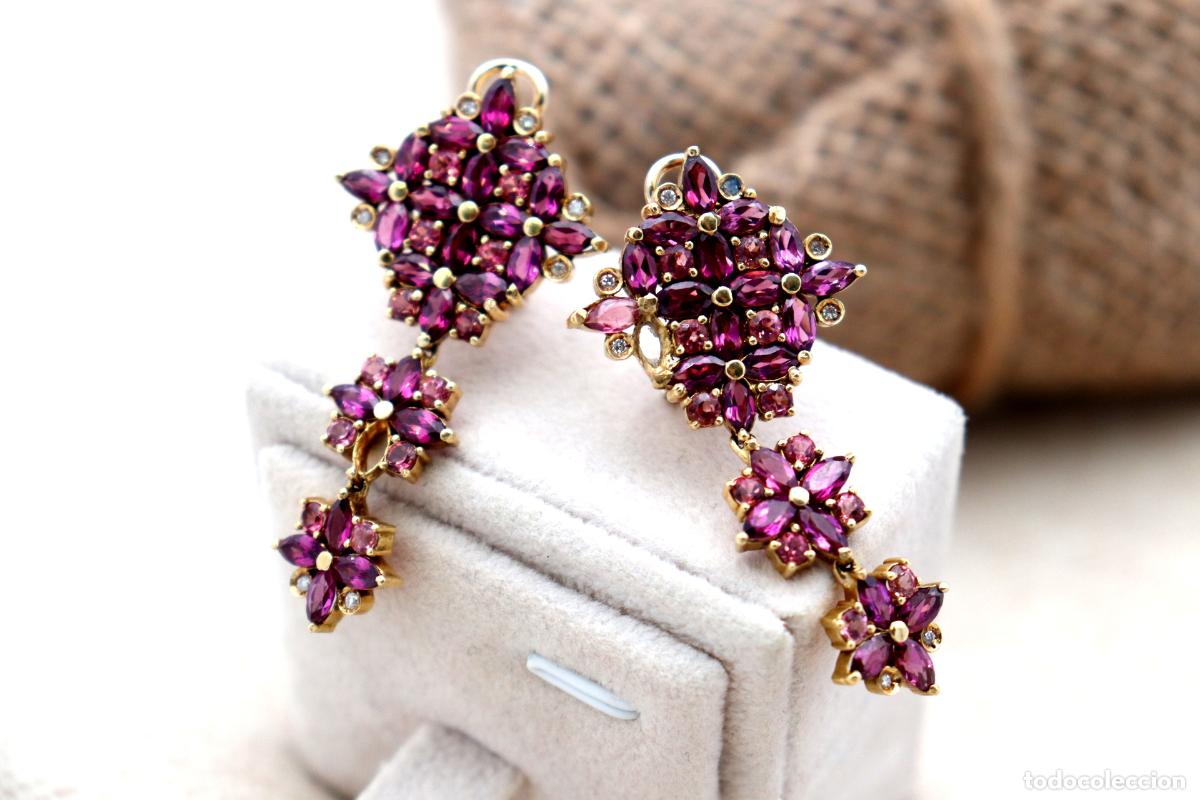Joalharia: Pendientes de oro de 15 quilates con diamantes y amatistas