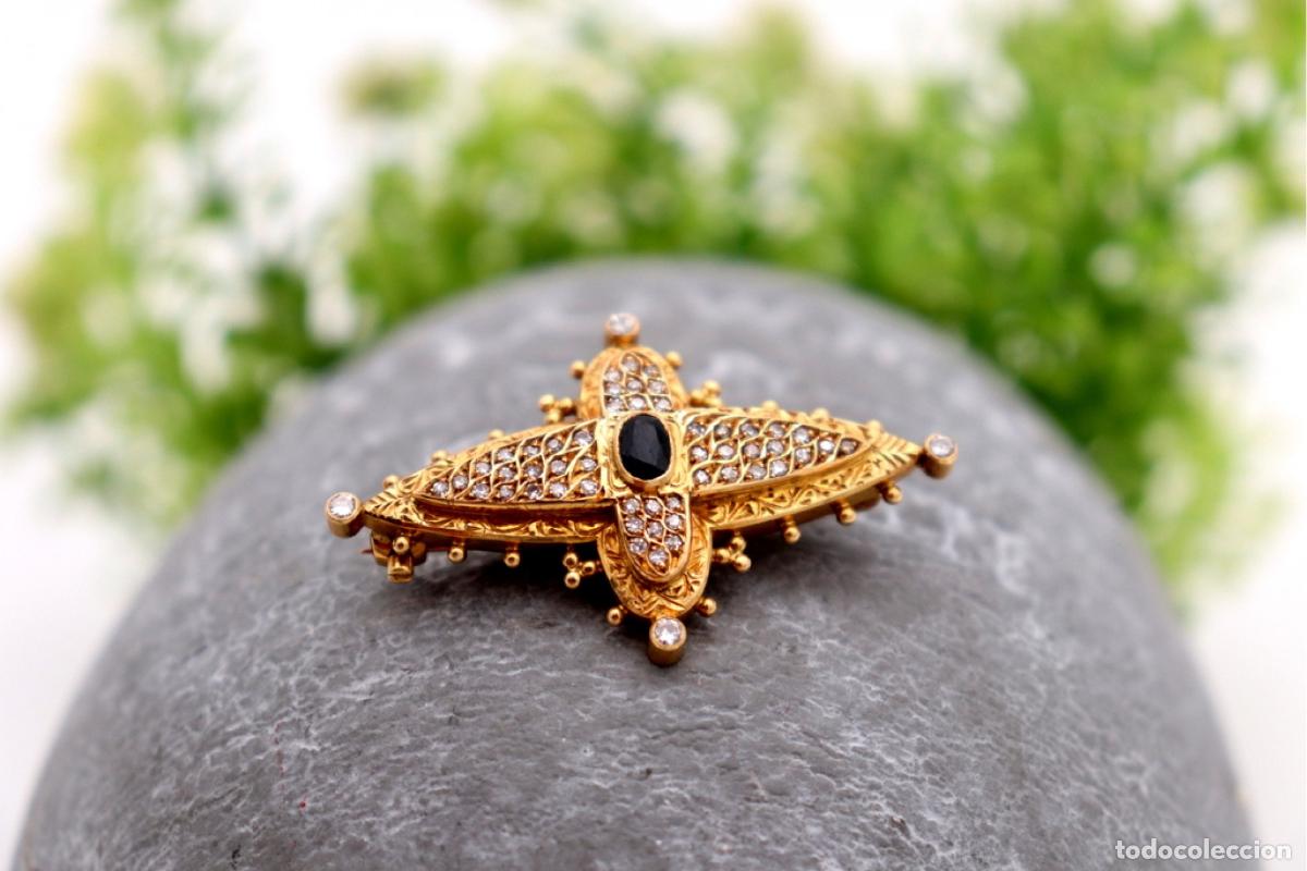 Joaillerie: Broche de oro de 19,2 quilates con diamantes y zafiro australiano