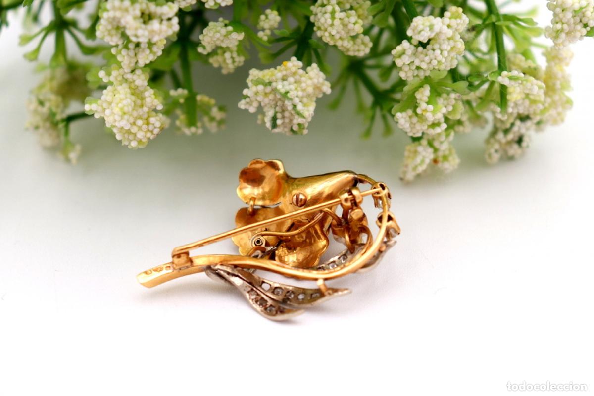 Joyeria: Broche de oro de 19,2 quilates con diamantes y perlas - Foto 3