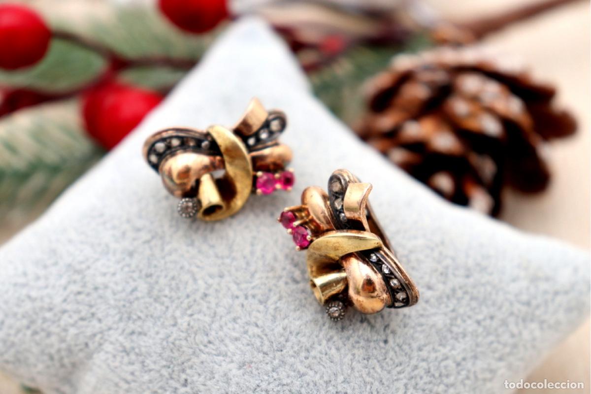 Joyeria: Pendientes en oro de 19,2K con diamantes y rub&iacute;es. - Foto 2